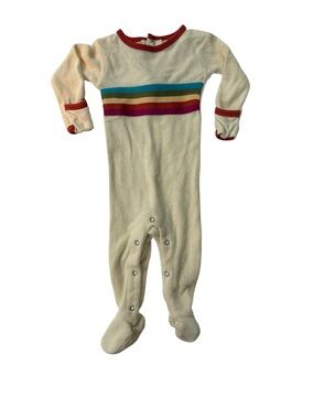 L’ovedbaby Baby Footie Romper 3-6M Cream Multi Stripe Organic Cotton
